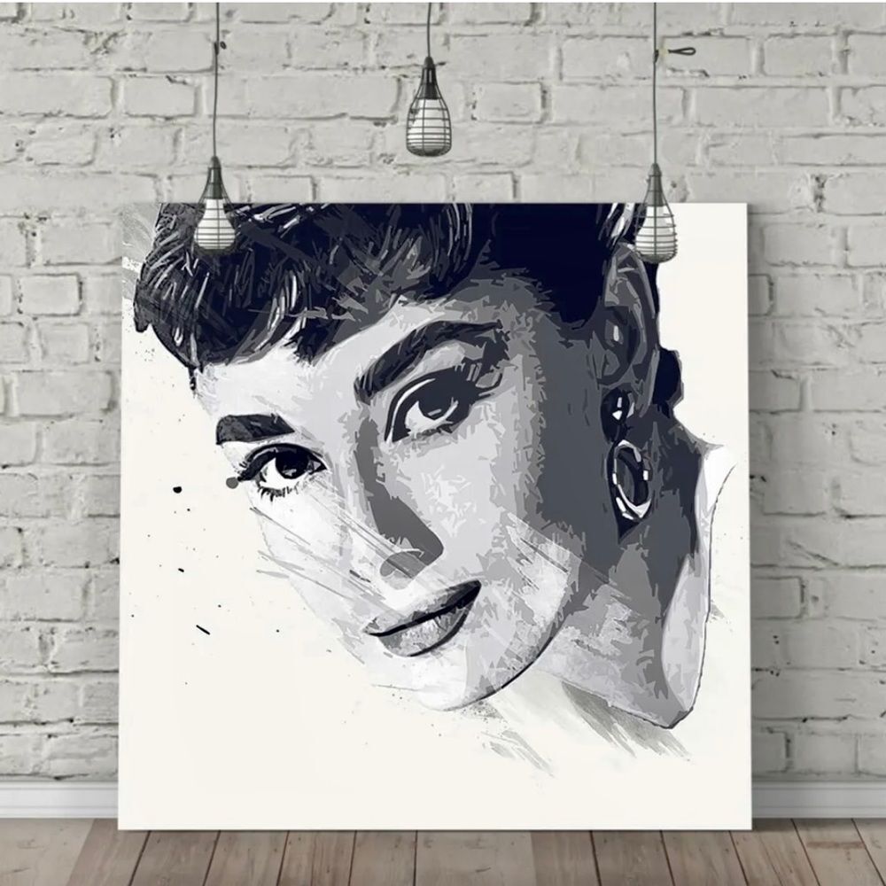 Black & white modern close-up portrait Audrey Hepburn Wall Art home decor